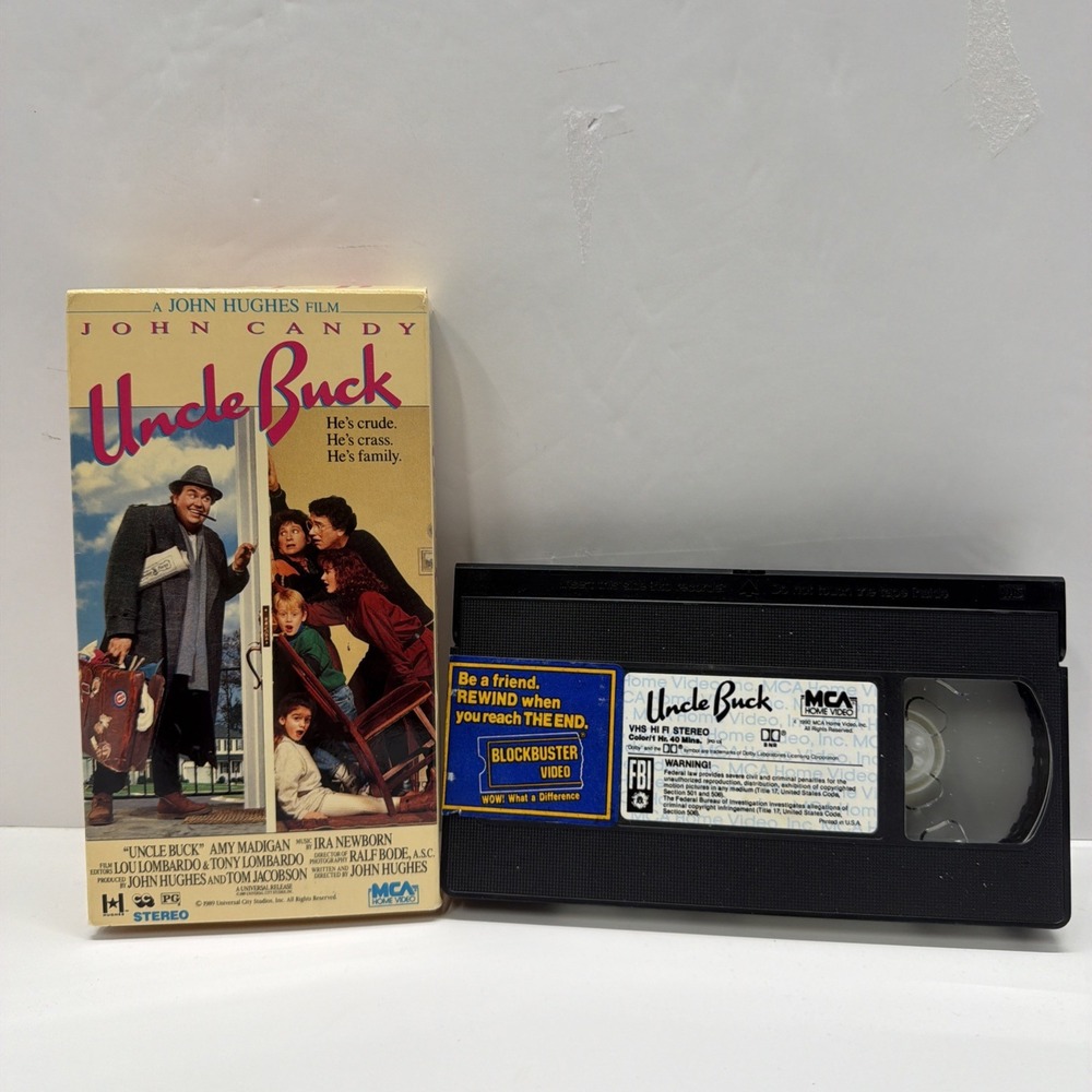 Uncle Buck VHS Movie John Candy 1989 PG Vintage Blockbuster Sticker MCA 80900